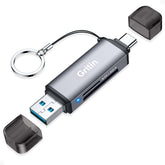 Gritin SD Card Reader, USB C Card Reader & Mini USB 3.0 Dual Connector Memory Card Adapter - Supports SD/Micro SD/MMC/SDXC/SDHC/Micro SDHC Compatible with MacBook Pro Air, iPad Pro Air, Galaxy etc.