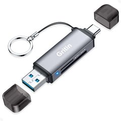 Gritin SD Card Reader, USB C Card Reader & Mini USB 3.0 Dual Connector Memory Card Adapter - Supports SD/Micro SD/MMC/SDXC/SDHC/Micro SDHC Compatible with MacBook Pro Air, iPad Pro Air, Galaxy etc.