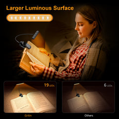 Gritin Lampe de lecture rechargeable à 19 LED avec col de cygne et fonction mémoire pour lire au lit