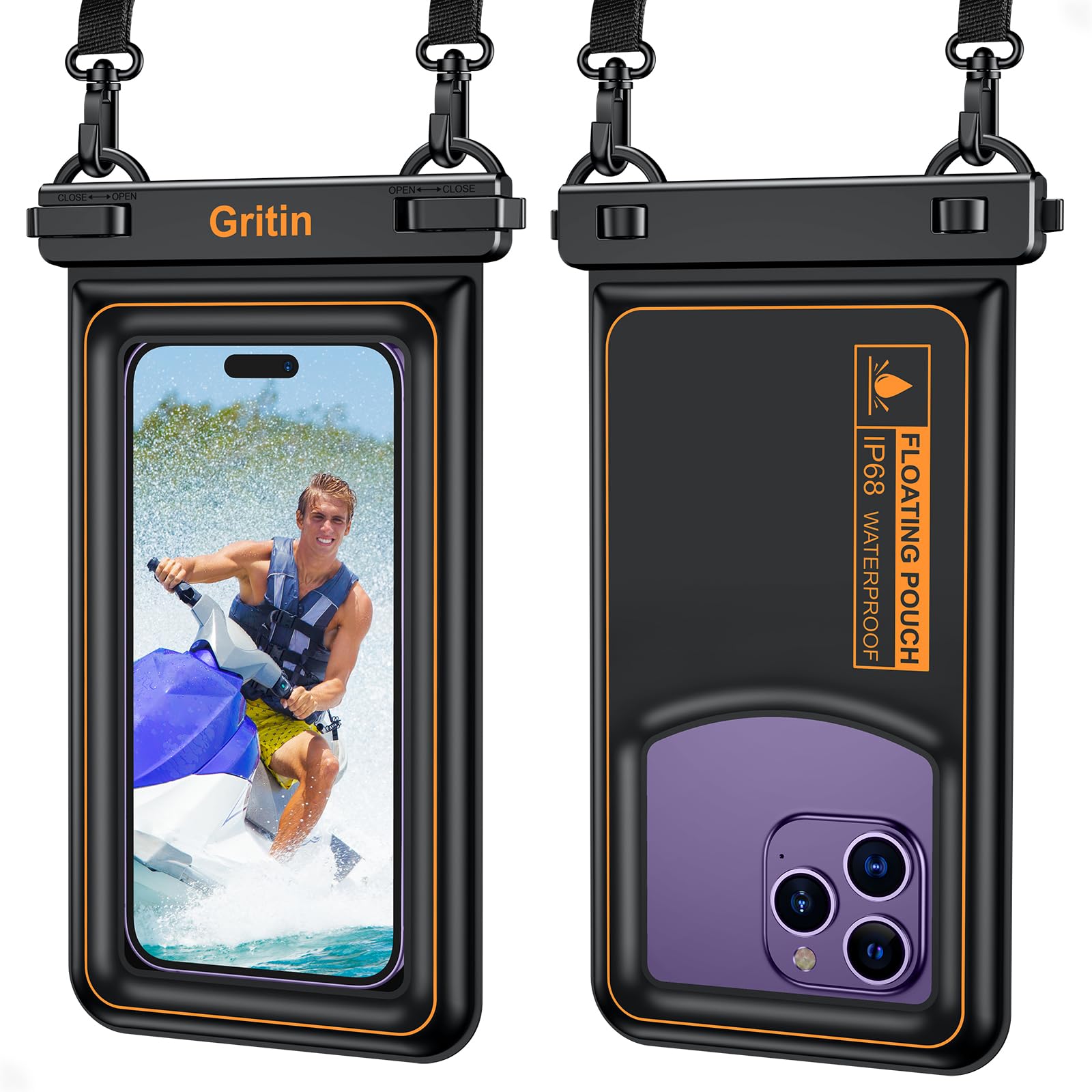 Gritin Waterproof Phone Pouch, IP68 Floating Waterproof Phone Case Bag
