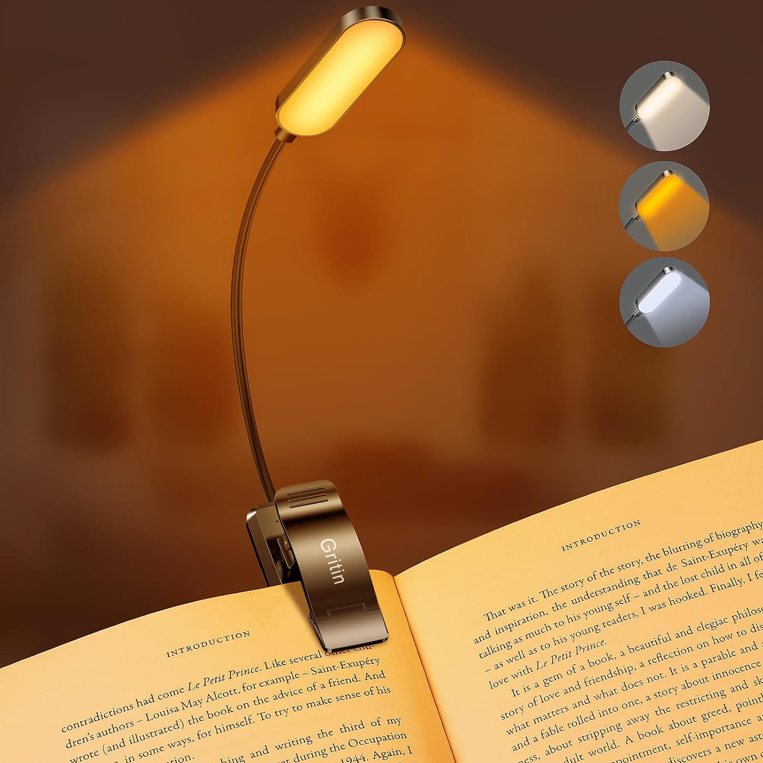 Gritin 16 LED Rechargeable Book Light for Reading in Bed