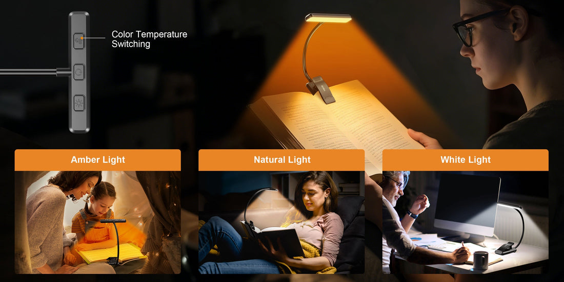 Close-up of reading light control buttons for easily switching between amber, natural, and white color temperatures.