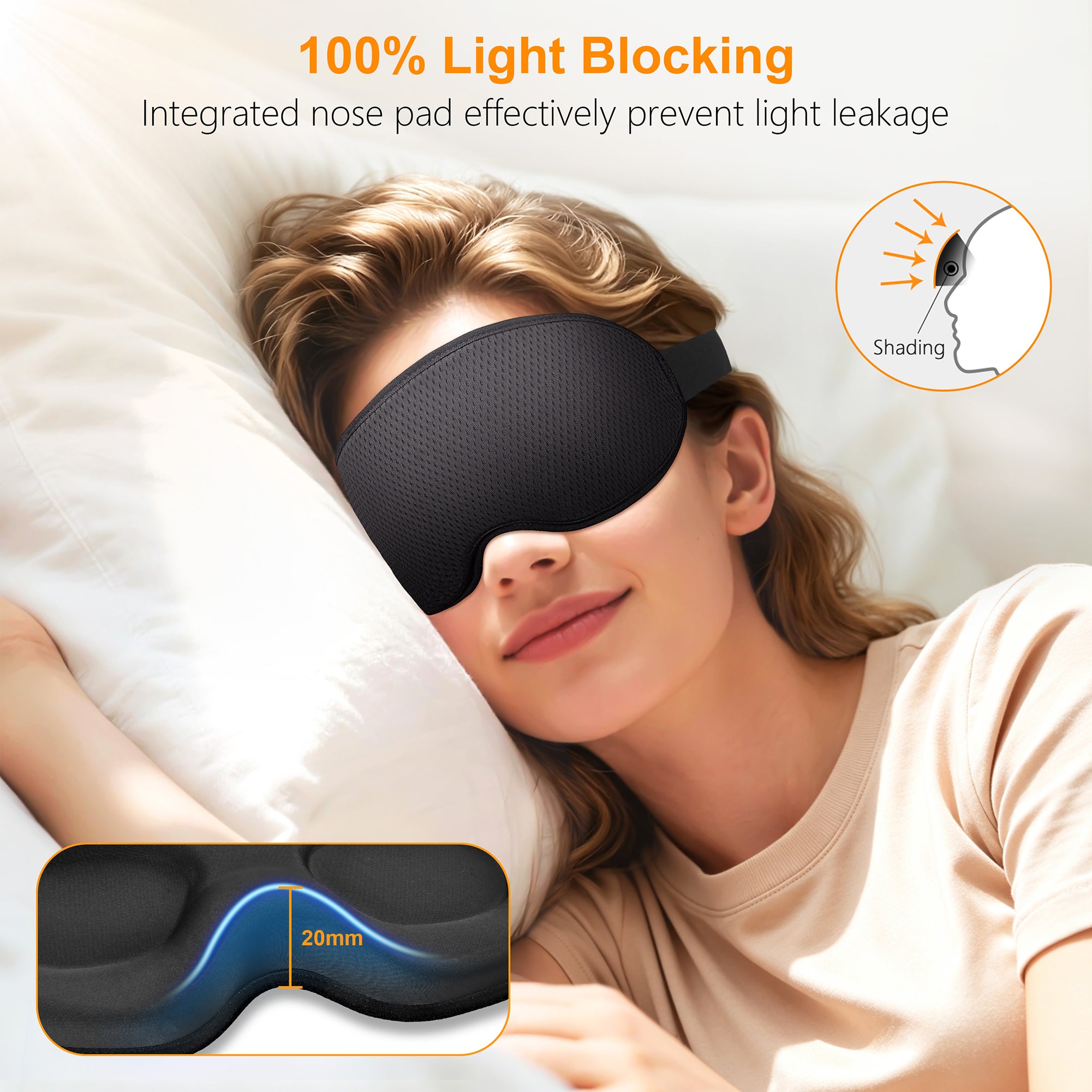 Gritin 100% Blackout Sleep Eye Mask for Side Sleeper Men Women, Zero Eye Pressure 3D Contoured Cup and Eyelash Friendly Sleeping Mask, Ergonomic Design Night Blindfold, Soft Night Eye Cover for Travel