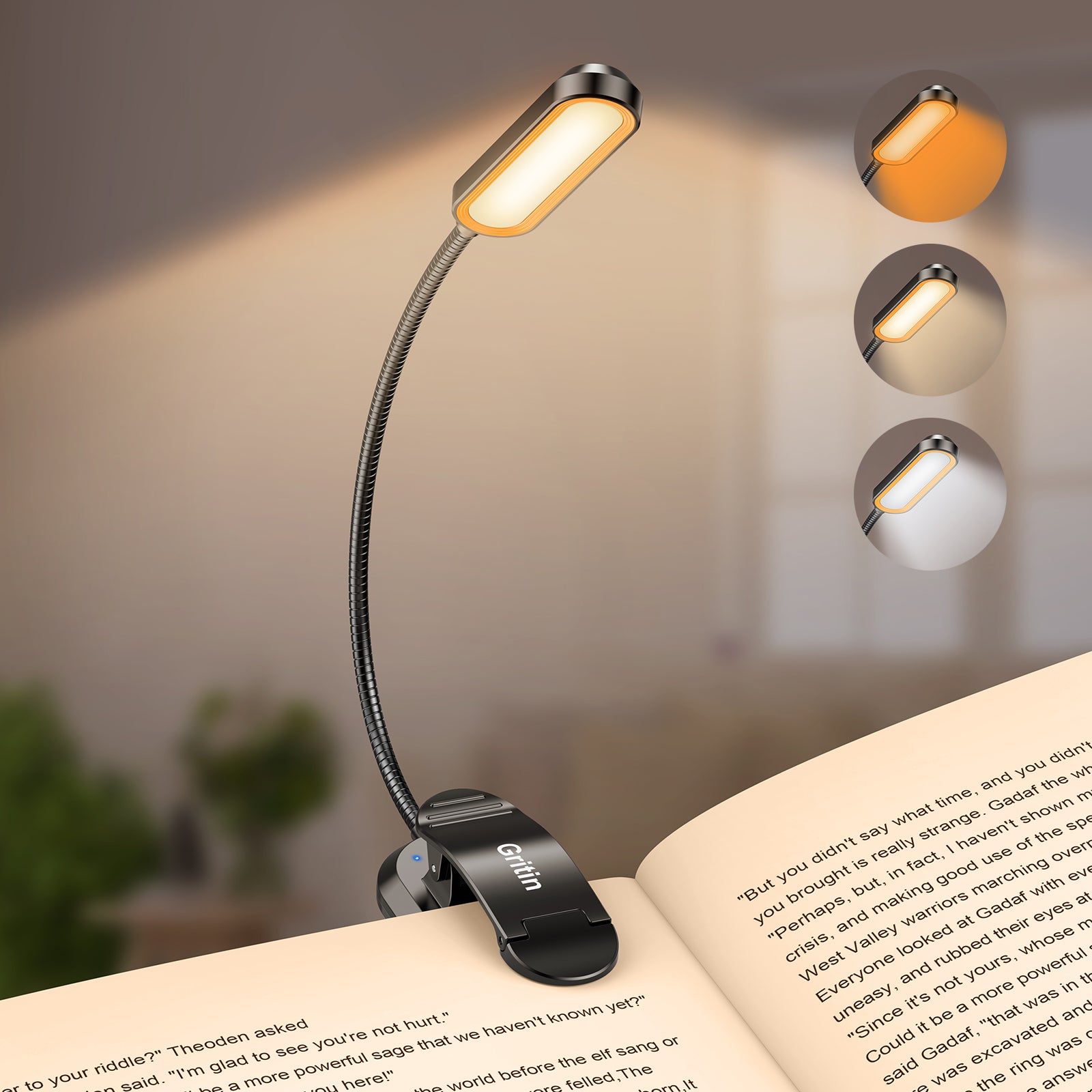 Gritin 11 LED Rechargeable Reading Light Clip on Book Main image