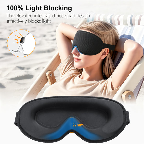 Gritin 100% Blackout Sleep Mask – Zero Eye Pressure 3D Eye Mask for Side Sleepers, Soft & Comfortable for Sleep & Travel
