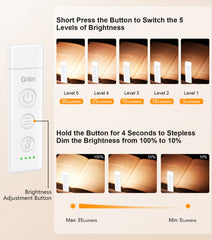 Gritin Rechargeable Clip-on Book Light, 3 Eye-Care Modes, 5 Brightness Levels & Stepless Dimming