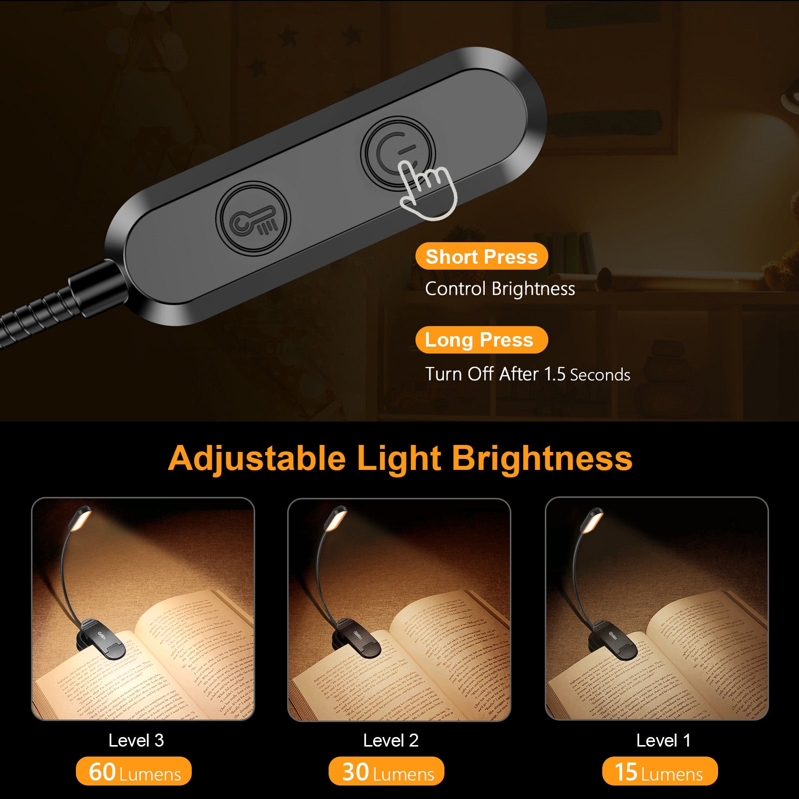 Gritin 11 LED Rechargeable Reading Light Clip on Book