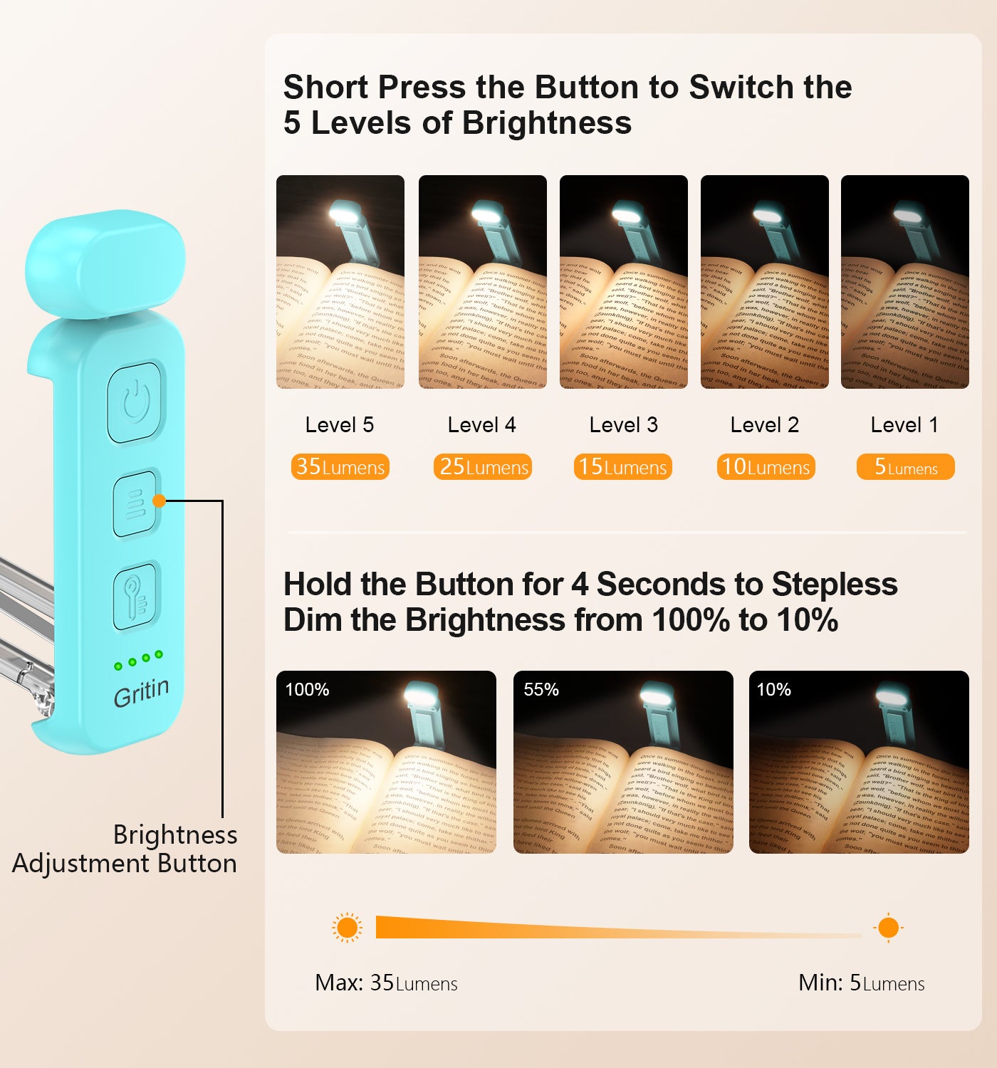 Gritin Reading Light, Book Light for Reading in Bed, Clip on Book Reading Light Secondary image