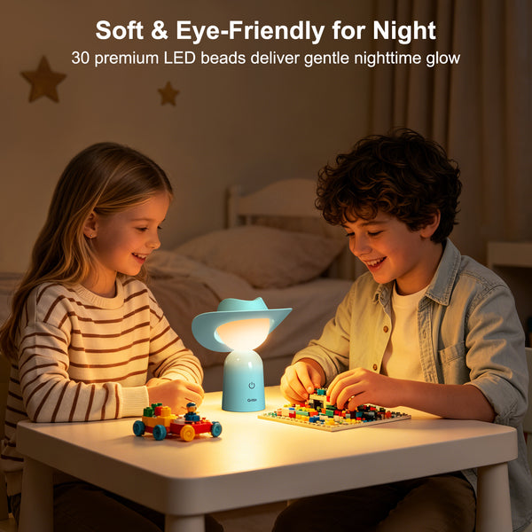 Gritin Cowboy Hat Night Light – Rechargeable 3-Colour Dimmable Bedside Lamp
