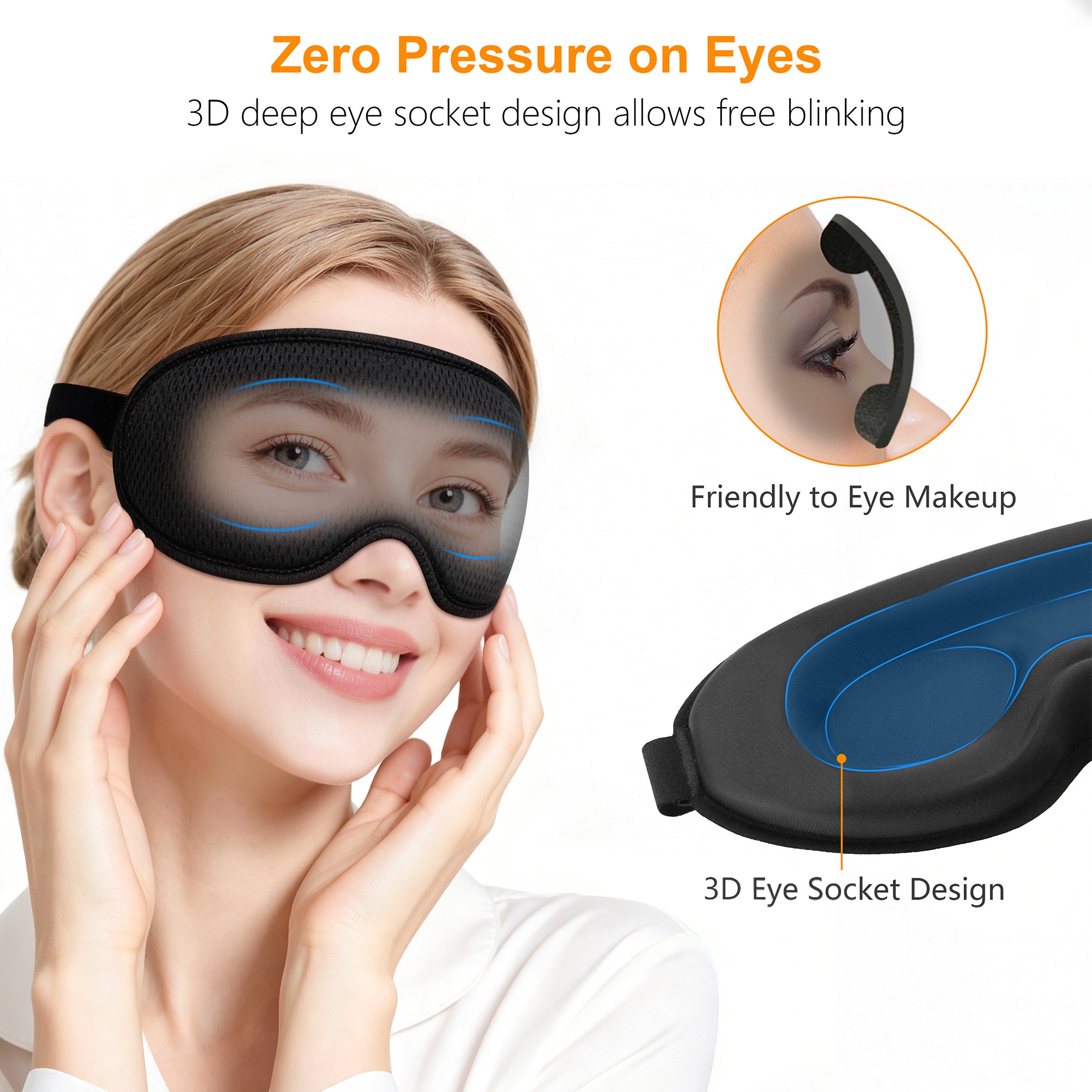 Gritin 100% Blackout Sleep Eye Mask for Side Sleeper Men Women, Zero Eye Pressure 3D Contoured Cup and Eyelash Friendly Sleeping Mask, Ergonomic Design Night Blindfold, Soft Night Eye Cover for Travel