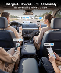 Gritin Retractable Car Charger, 69W Super Fast 4 in 1 USB C Car Charger Adapter with Smart Device-Adaptive Charging Technology&Instant Current Display,Accessories for Phone 16 15,iPad,Android etc