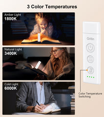 Gritin Rechargeable Clip-on Book Light, 3 Eye-Care Modes, 5 Brightness Levels & Stepless Dimming