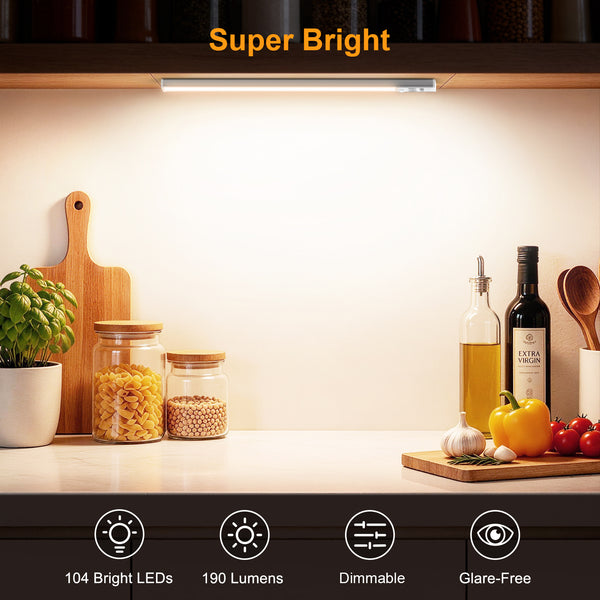 Gritin Rechargeable Under Cabinet Lights – 104 LED Motion Sensor, 32.3cm, 2 Pack