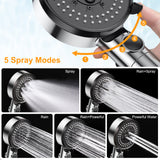 Gritin Shower Head, High Pressure Shower Heads Upgraded Filter for Hard Water - 5 Spray Modes Powerful Handheld Showerhead with Pause Switch, Water Saving Healthy Bathing for Residual Chlorine Remove