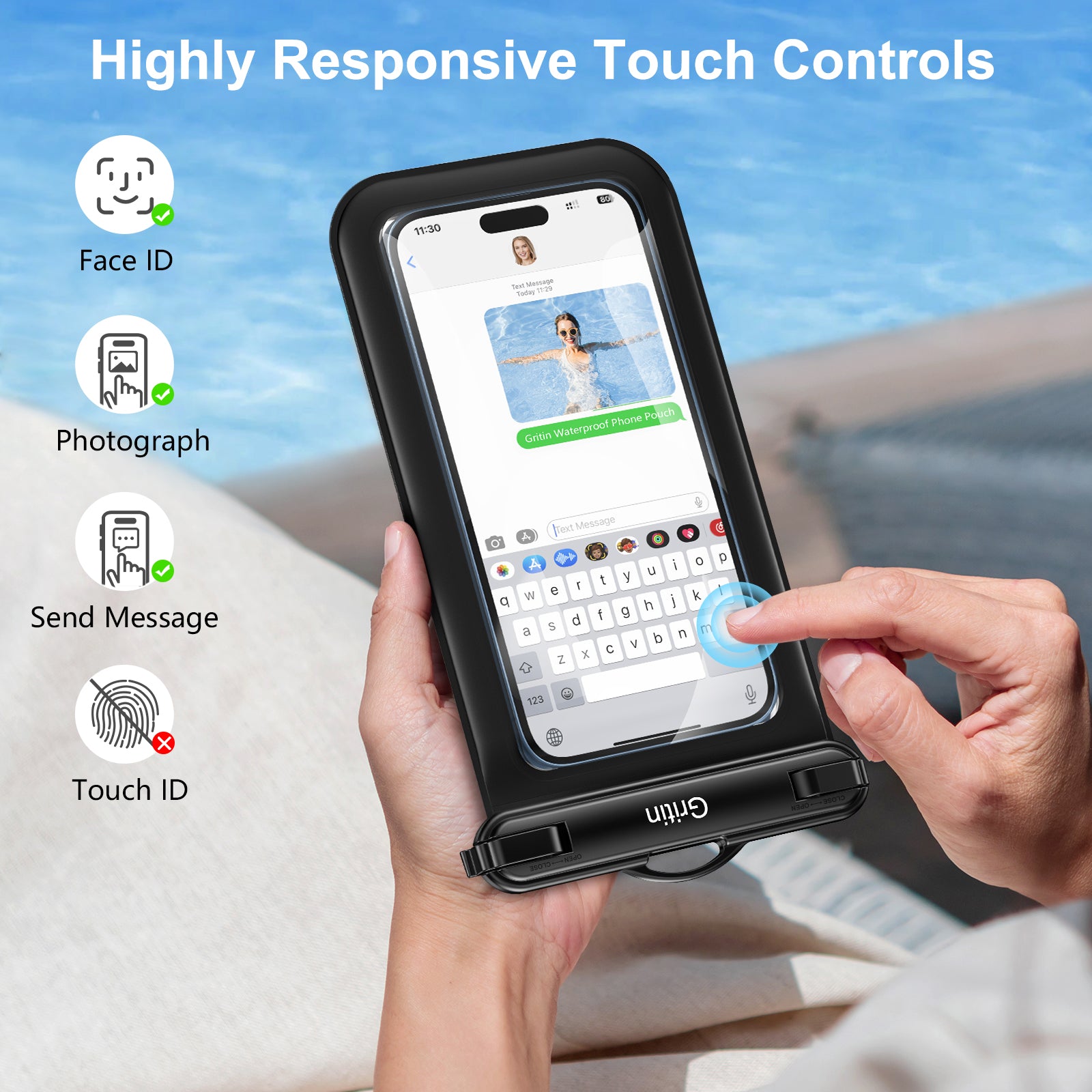 Pochette étanche pour téléphone Gritin, lot de 2 étuis étanches IPX8 pour la natation, cordon réglable, sac étanche pour téléphone sous-marin pour iPhone 15 14 13 12, Galaxy S24 S23 S22 et autres téléphones jusqu'à 7" 