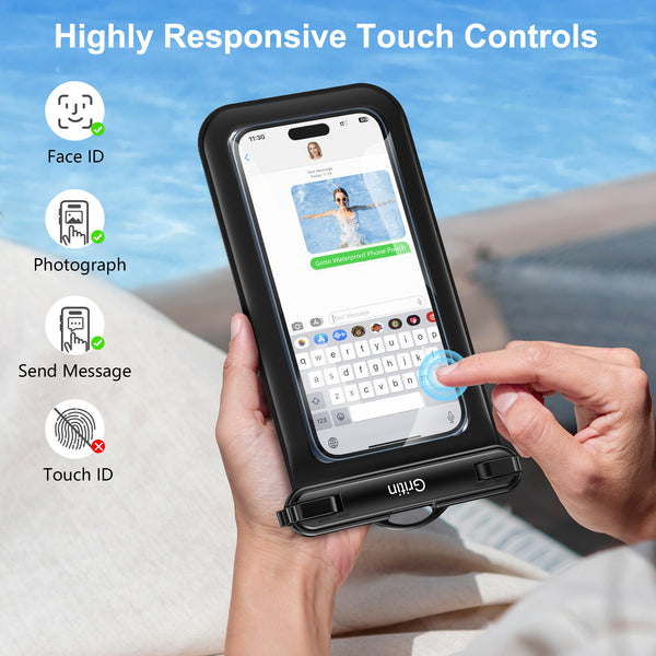 Pochette étanche pour téléphone Gritin, lot de 2 étuis étanches IPX8 pour la natation, cordon réglable, sac étanche pour téléphone sous-marin pour iPhone 15 14 13 12, Galaxy S24 S23 S22 et autres téléphones jusqu'à 7" 