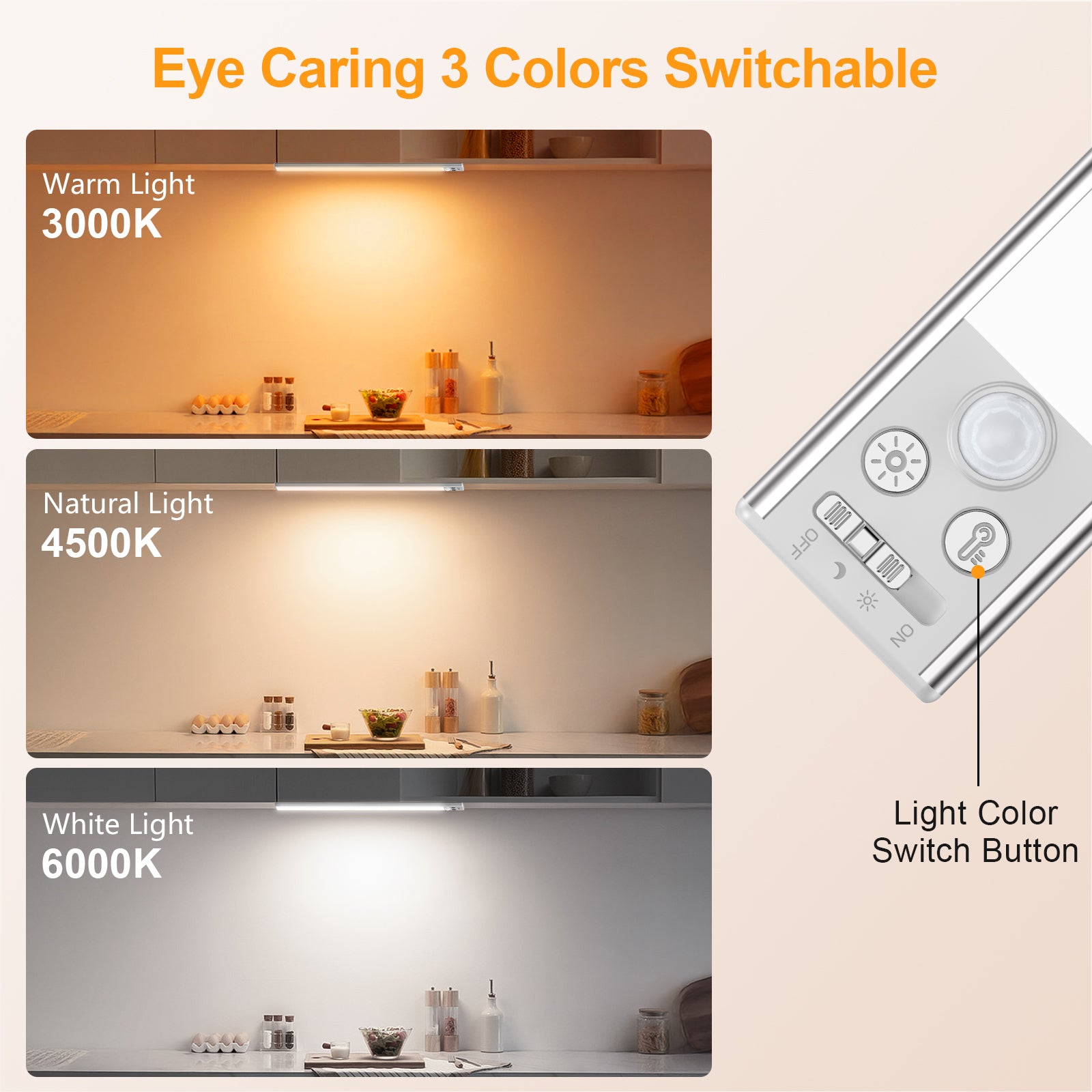 Gritin Under Cabinet Kitchen Lights 2 Pack-128 LED Super Bright,3-Color&5-Brightness,4 Modes,Motion Sensor, Rechargeable Long Lasting-Easy Installation Magnetic Under Closet Light 14.7 Inch