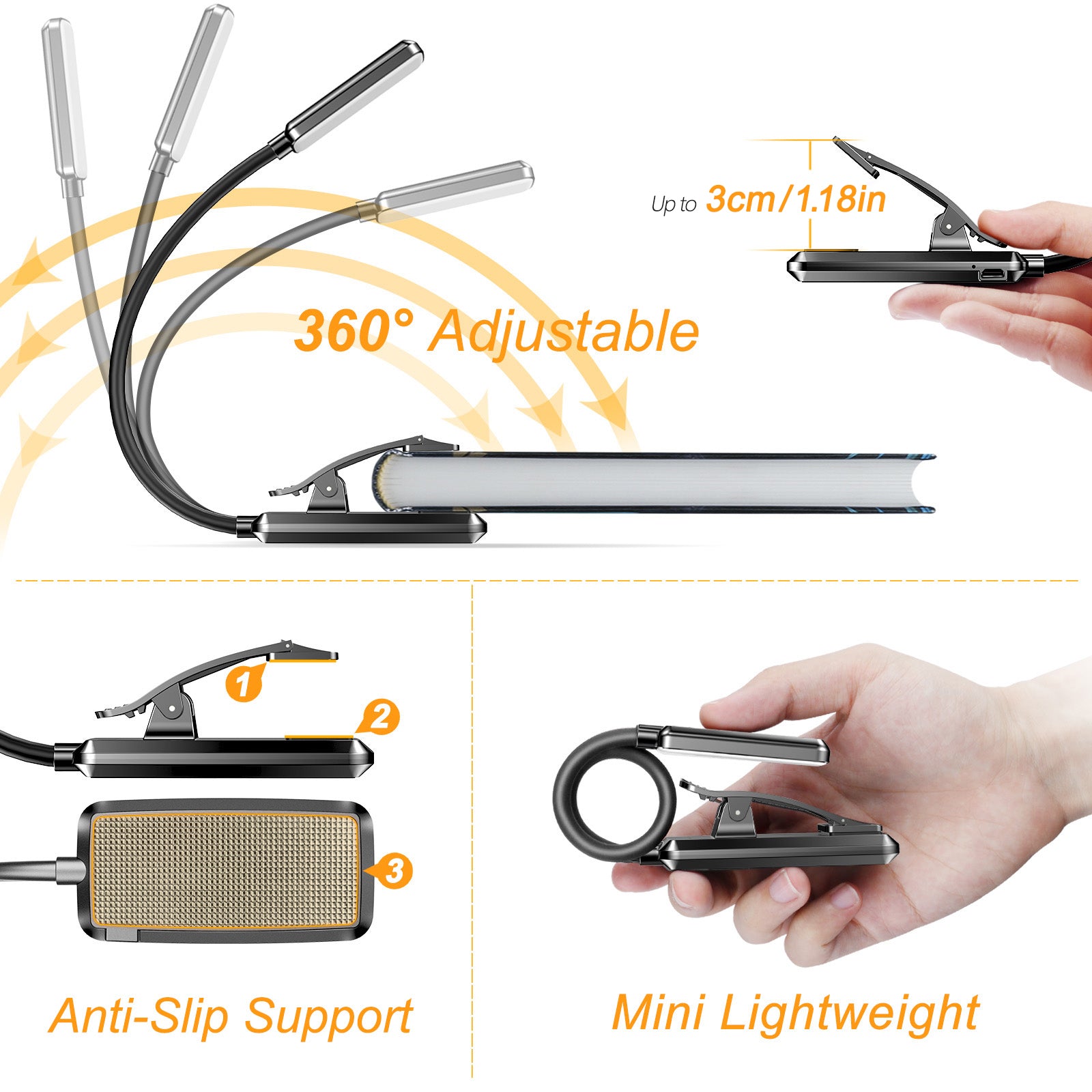 Lampe de lecture rechargeable Gritin à 9 LED pour lire au lit