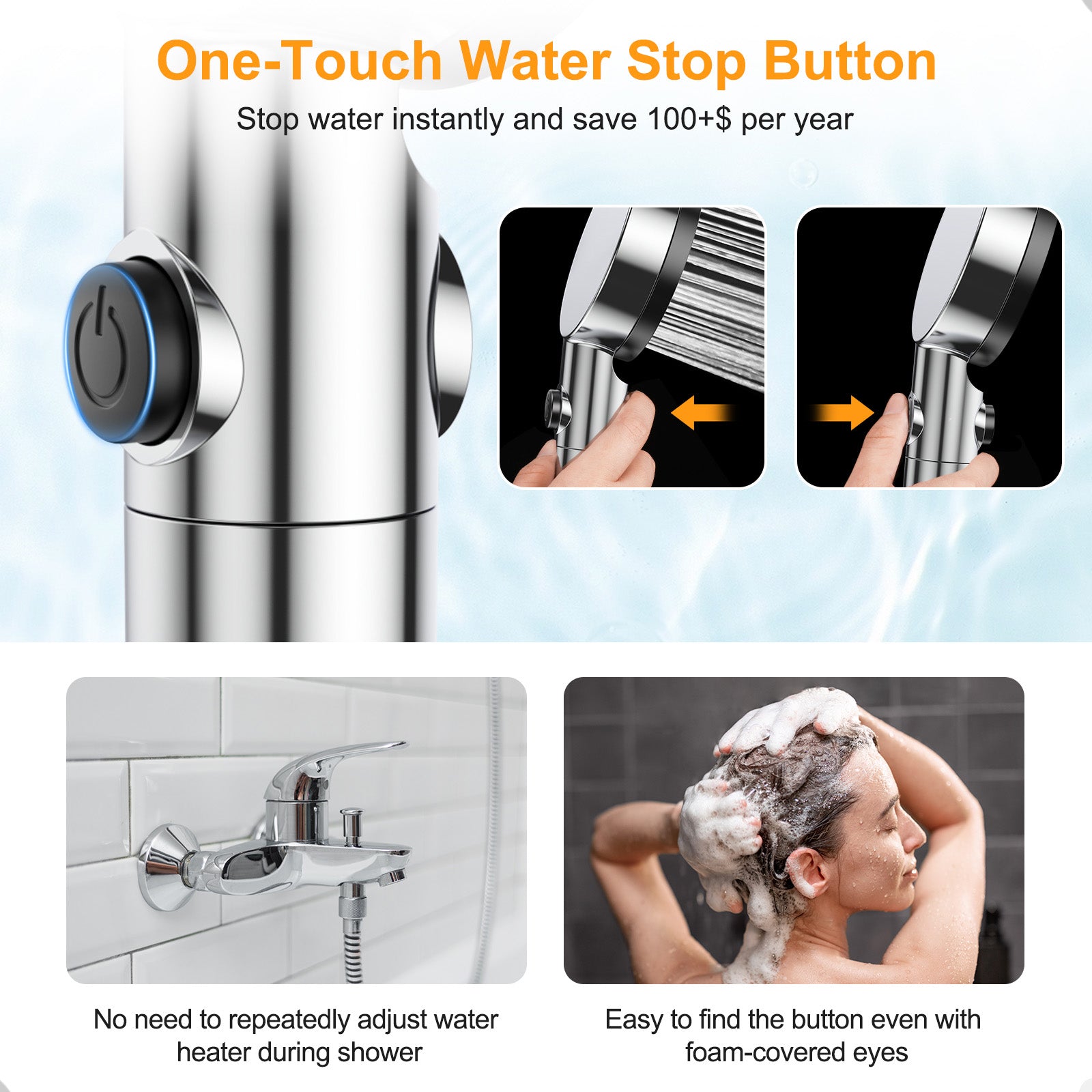 Gritin Shower Head, High Pressure Shower Heads Upgraded Filter for Hard Water - 5 Spray Modes Powerful Handheld Showerhead with Pause Switch, Water Saving Healthy Bathing for Residual Chlorine Remove