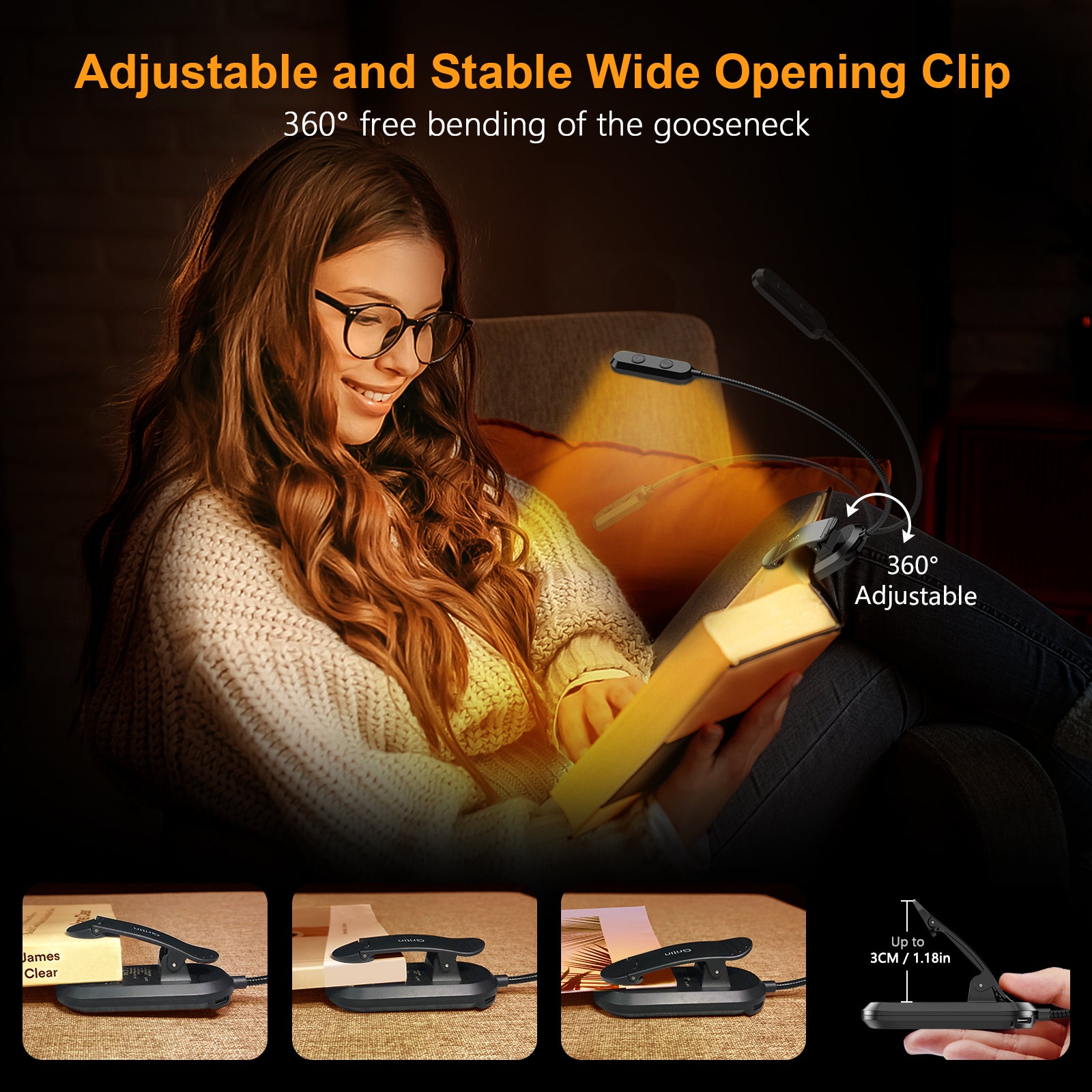 Gritin 11 LED Rechargeable Reading Light Clip on Book