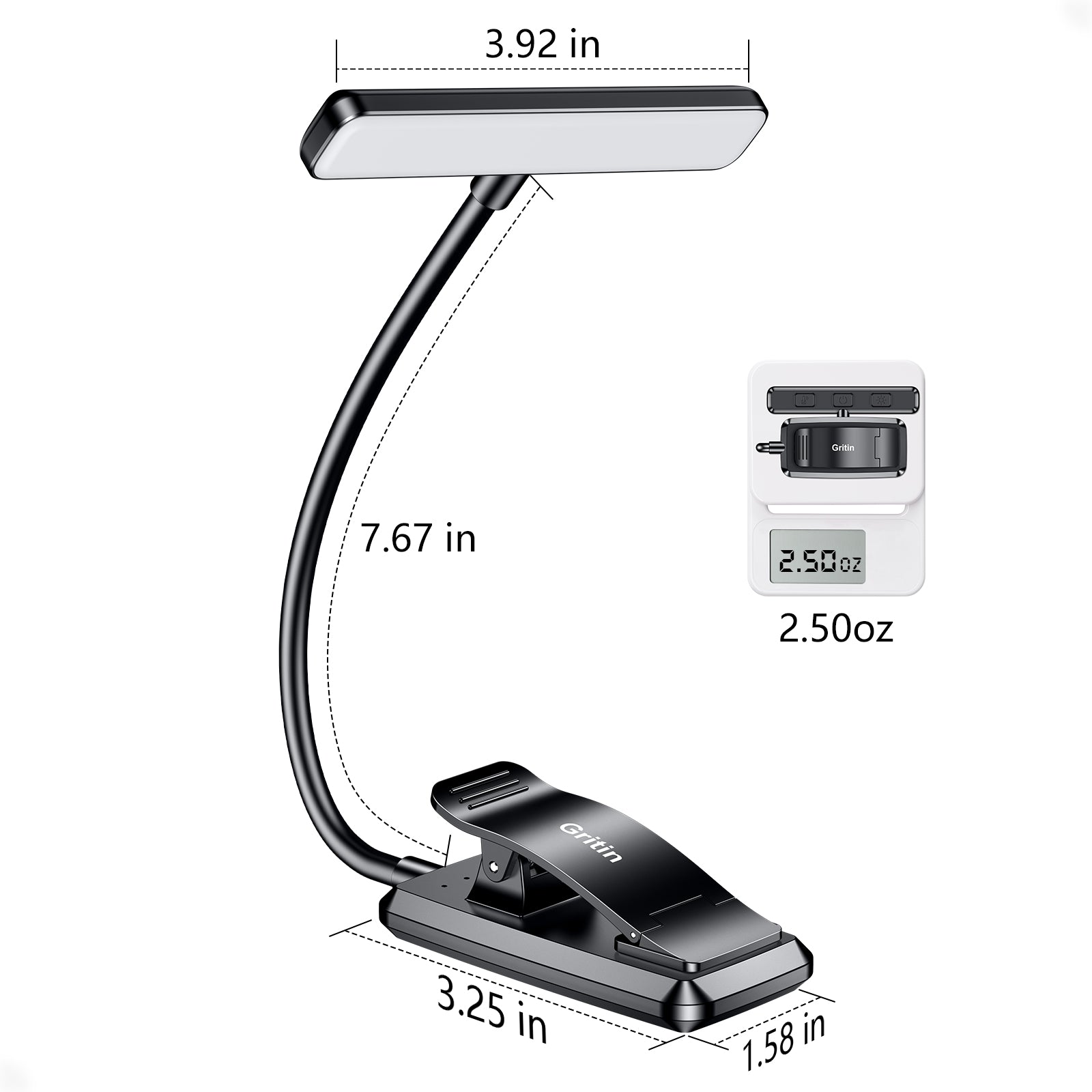 Lampe de lecture rechargeable Gritin 19 LED, 3 modes de protection des yeux - Gradation en continu
