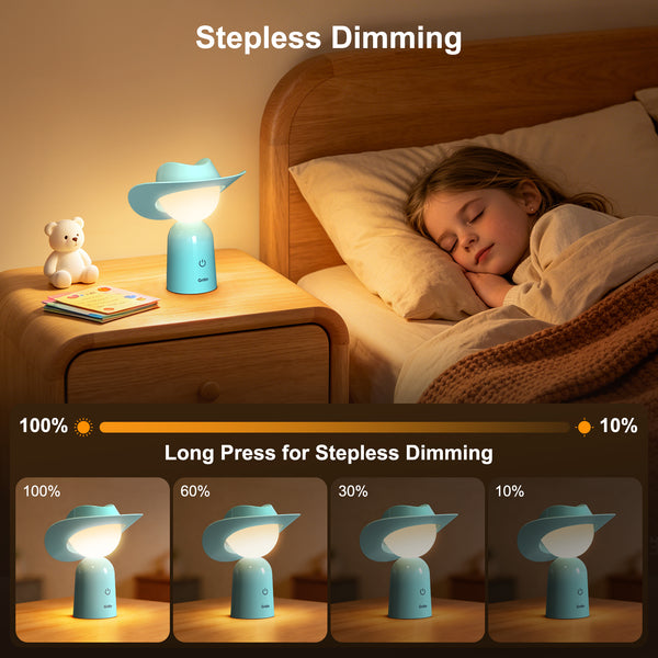 Gritin Cowboy Hat Night Light – Rechargeable 3-Colour Dimmable Bedside Lamp