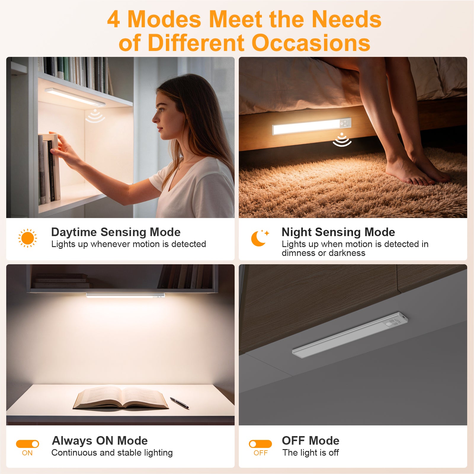 Gritin Rechargeable Under Cabinet Lights – 104 LED Motion Sensor, 32.3cm, 2 Pack