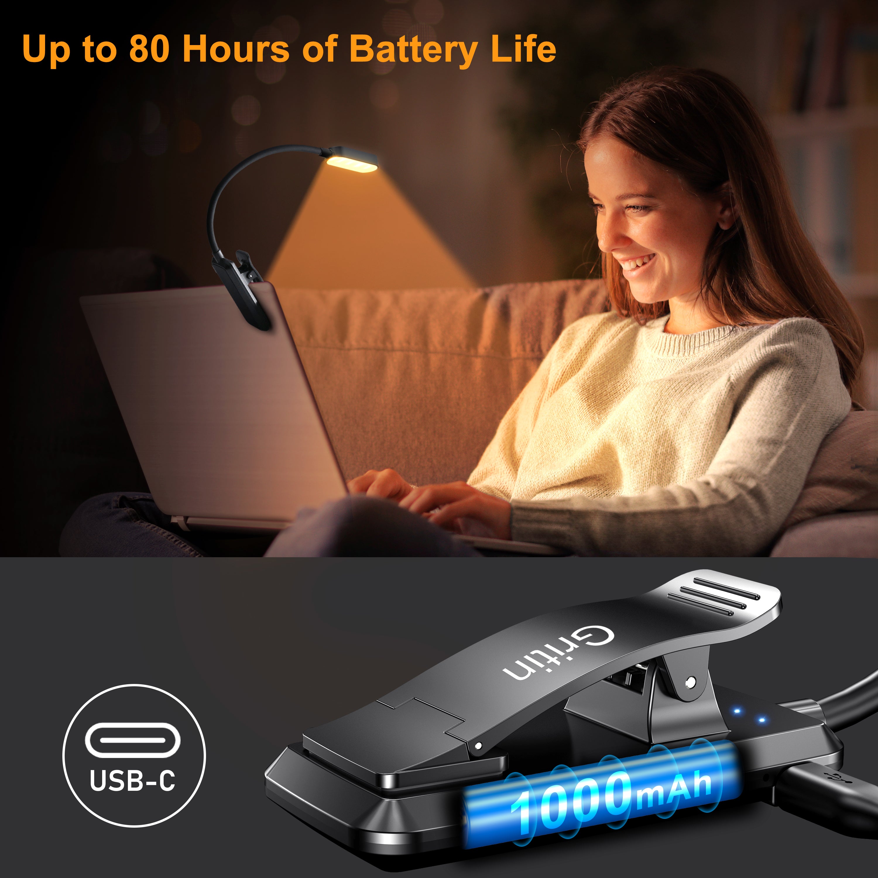 Gritin 16 LED Rechargeable Book Light for Reading in Bed