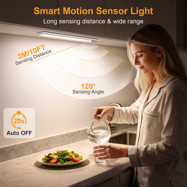 Gritin Rechargeable Under Cabinet Lights – 104 LED Motion Sensor, 32.3cm, 2 Pack