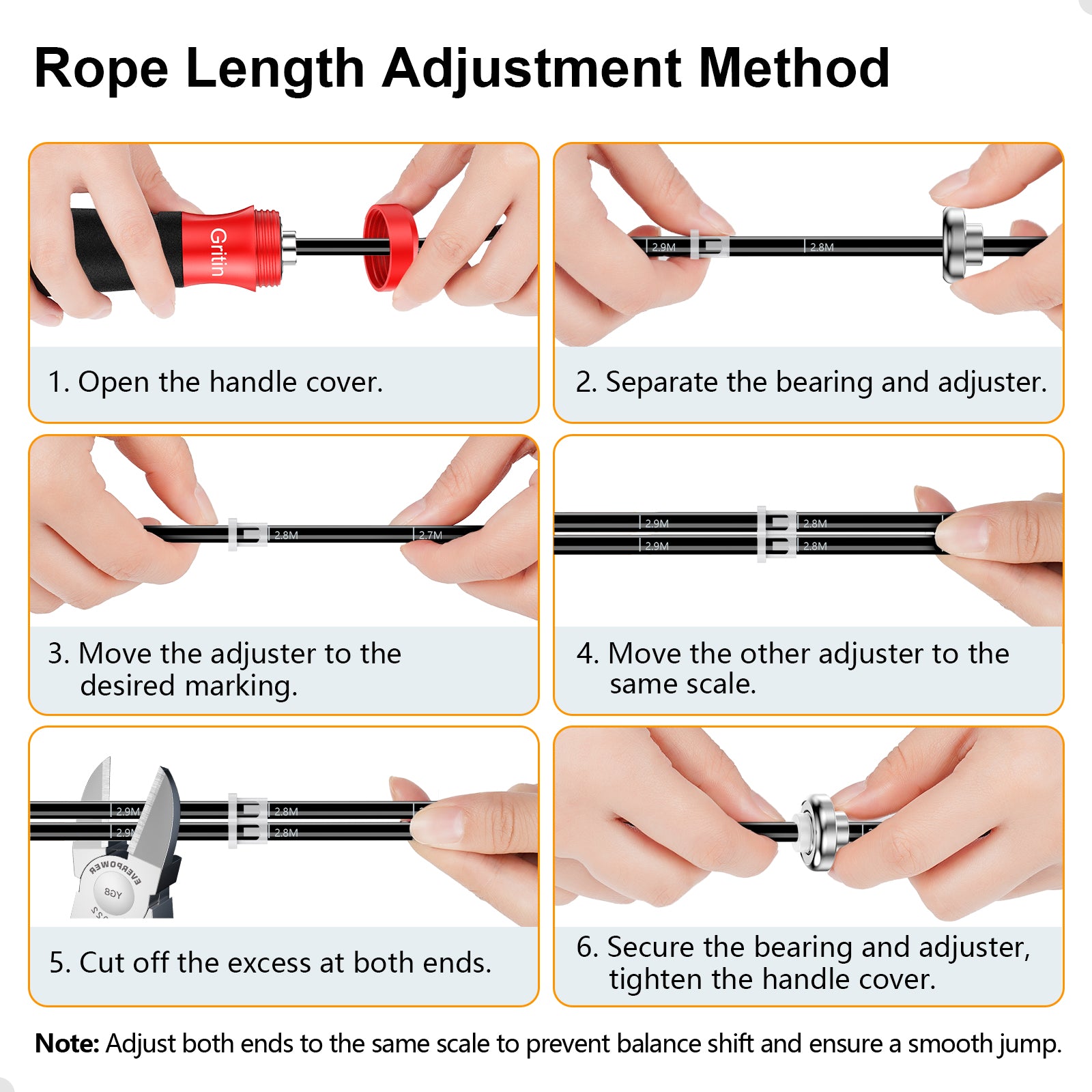 Gritin Skipping Rope for Adults, 3M Speed Jump Rope Adjustable Cord with Scale Marking & Rapid Ball Bearings, Soft Foam Handle Tangle-free for Fitness Workouts Fat Burning- Length Adjuster Included