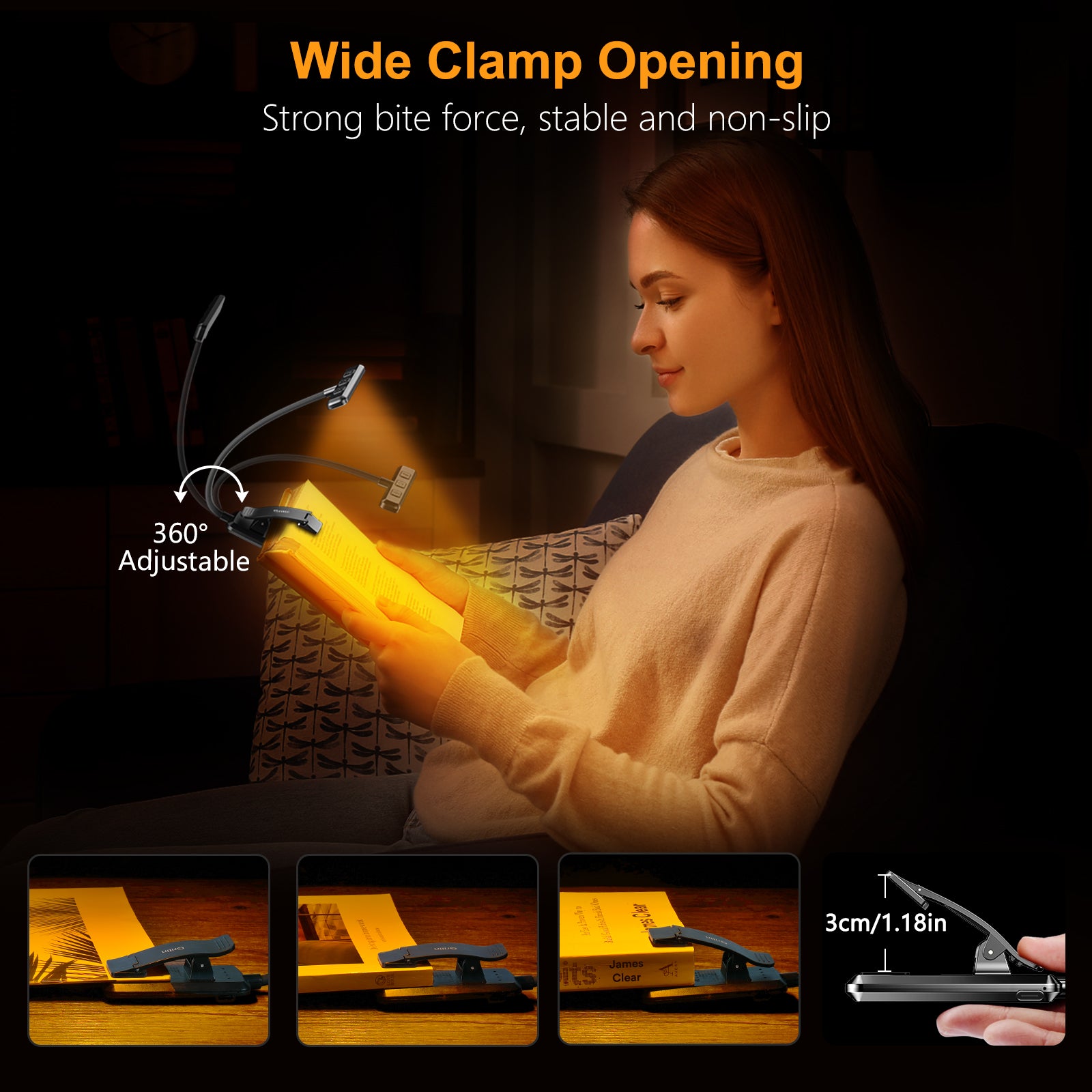 Lampe de lecture rechargeable Gritin 19 LED, 3 modes de protection des yeux - Gradation en continu
