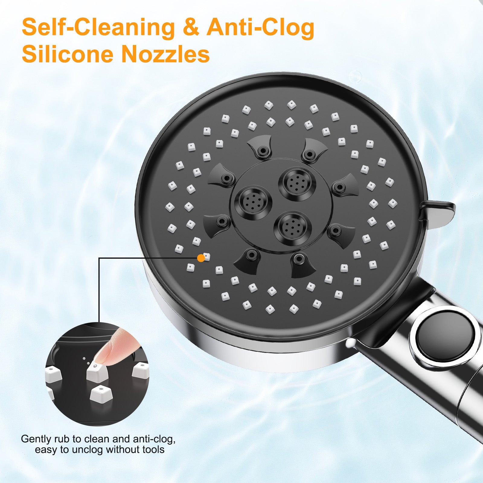 Gritin Shower Head, High Pressure Shower Heads Upgraded Filter for Hard Water - 5 Spray Modes Powerful Handheld Showerhead with Pause Switch, Water Saving Healthy Bathing for Residual Chlorine Remove