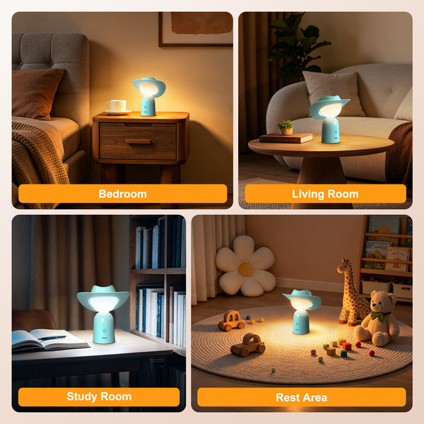 Gritin Cowboy Hat Night Light – Rechargeable 3-Colour Dimmable Bedside Lamp