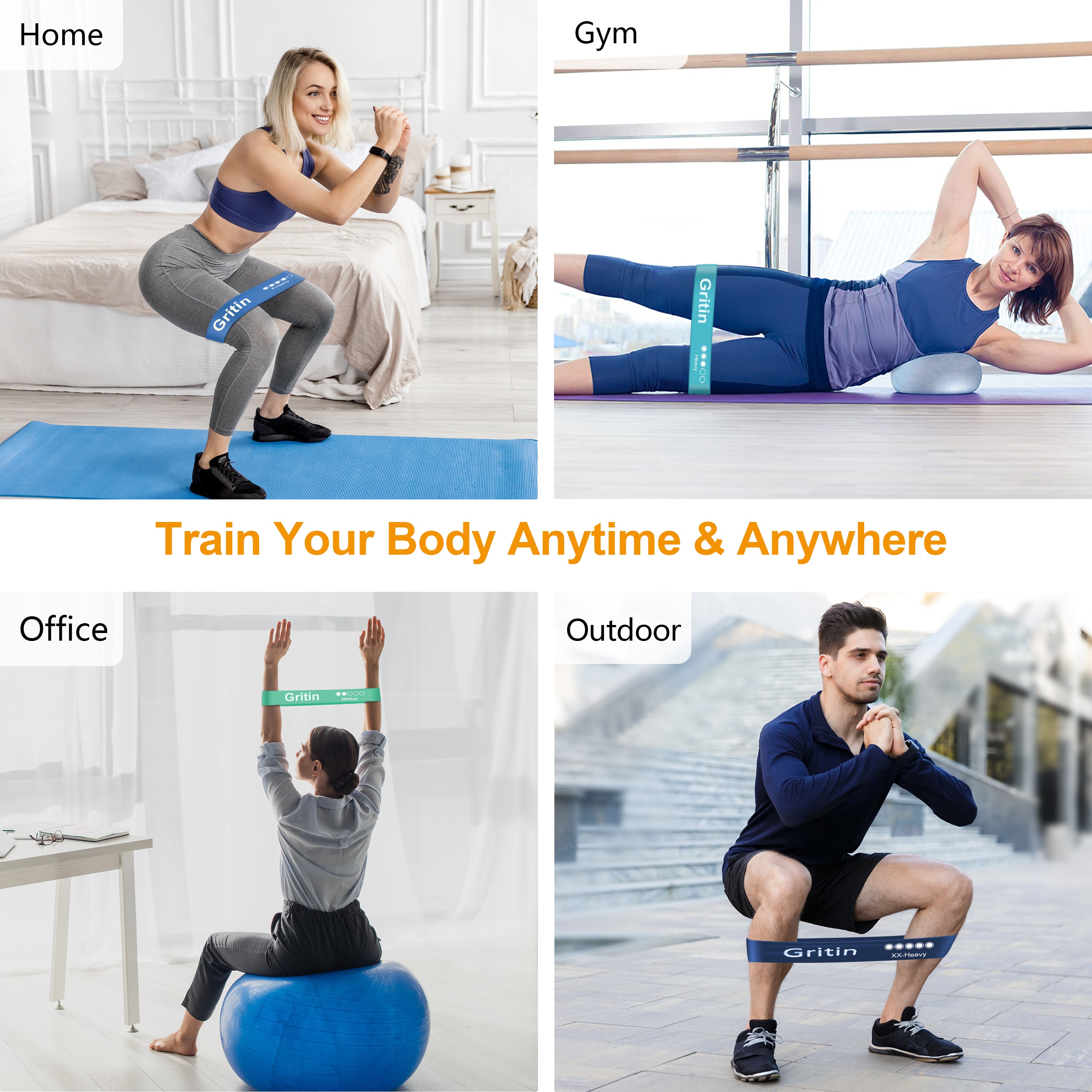 Gritin Resistance Bands, Exercise Bands Loop Bands, Mint Green - Blue