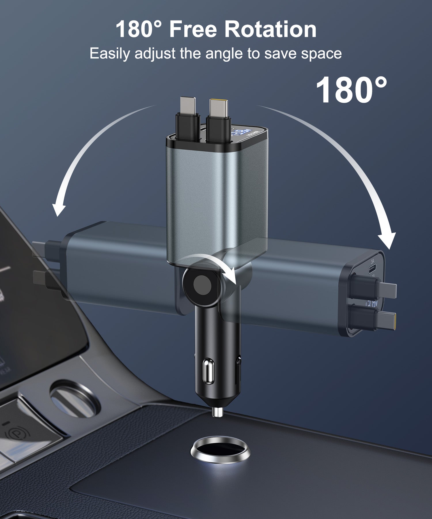 Gritin Retractable Car Charger, 69W Super Fast 4 in 1 USB C Car Charger Adapter with Smart Device-Adaptive Charging Technology&Instant Current Display,Accessories for Phone 16 15,iPad,Android etc