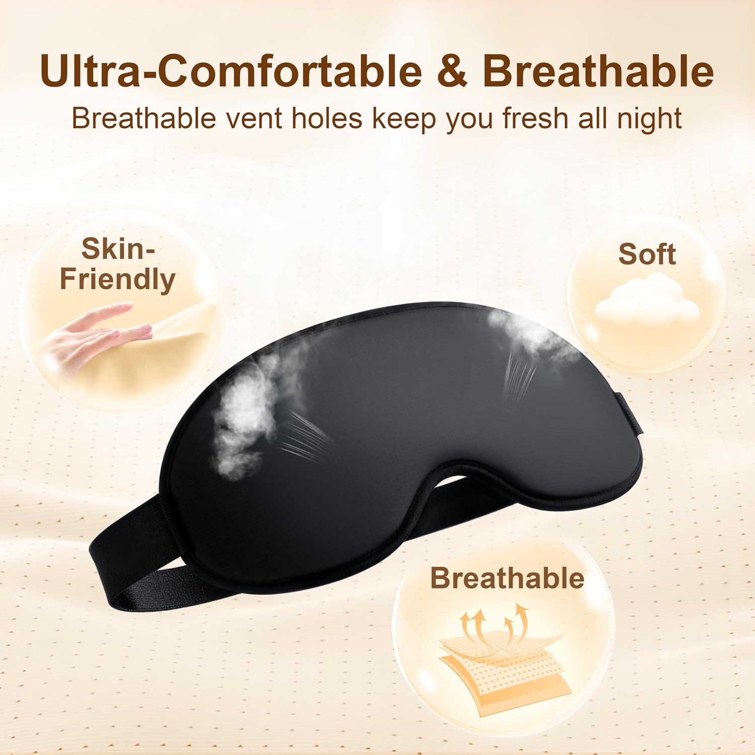 Gritin 100% Blackout Sleep Eye Mask for Side Sleeper Men Women, Zero Eye Pressure 3D Contoured Sleeping Mask with Adjustable Strap, Ergonomic Design Night Blindfold, Ultra Soft Comfortable for Travel