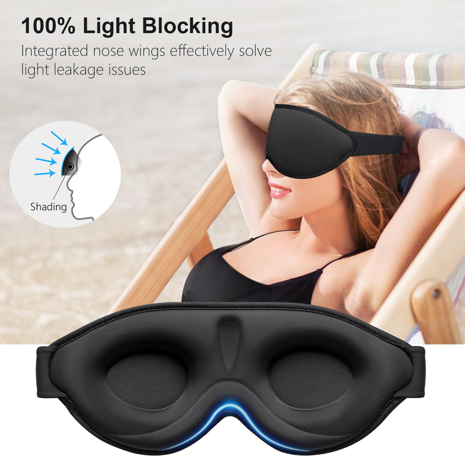 Gritin 100% Light Blocking Sleep Masks for Men & Women-Zero Pressure Sleeping Eye Mask -3D Ergonomic Design Eye Movement and Eyelash Friendly, Ultra Comfortable Blindfold for Sleeping Secondary image