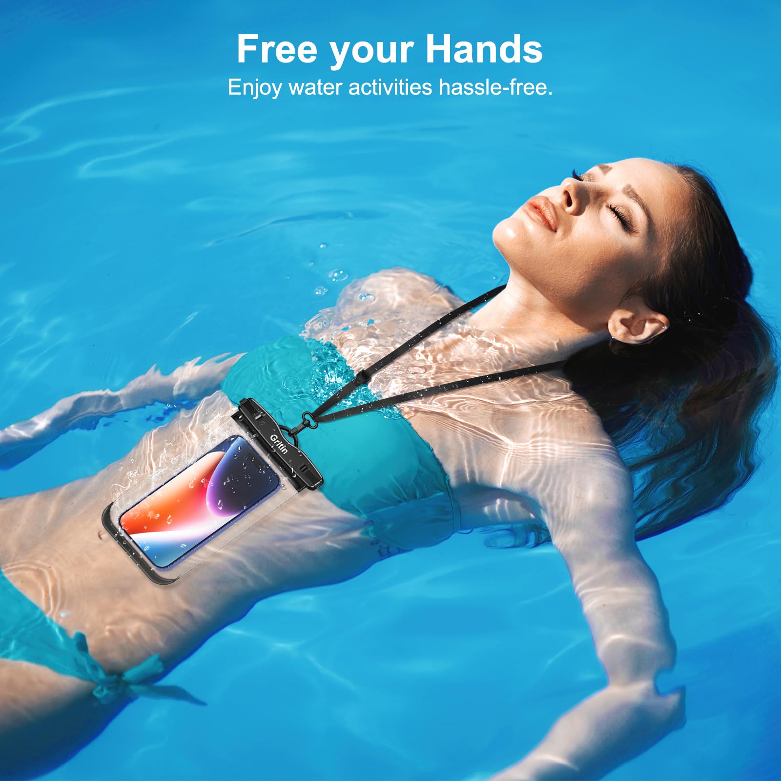 Gritin Waterproof Phone Pouch, [2 Pack] IPX8 Universal Waterproof Phone Case Dry Bag for Swimming, Adjustable Lanyard Underwater Phone Case for iPhone 16 15 14 13 12,Galaxy and Other Phones up to 7.2