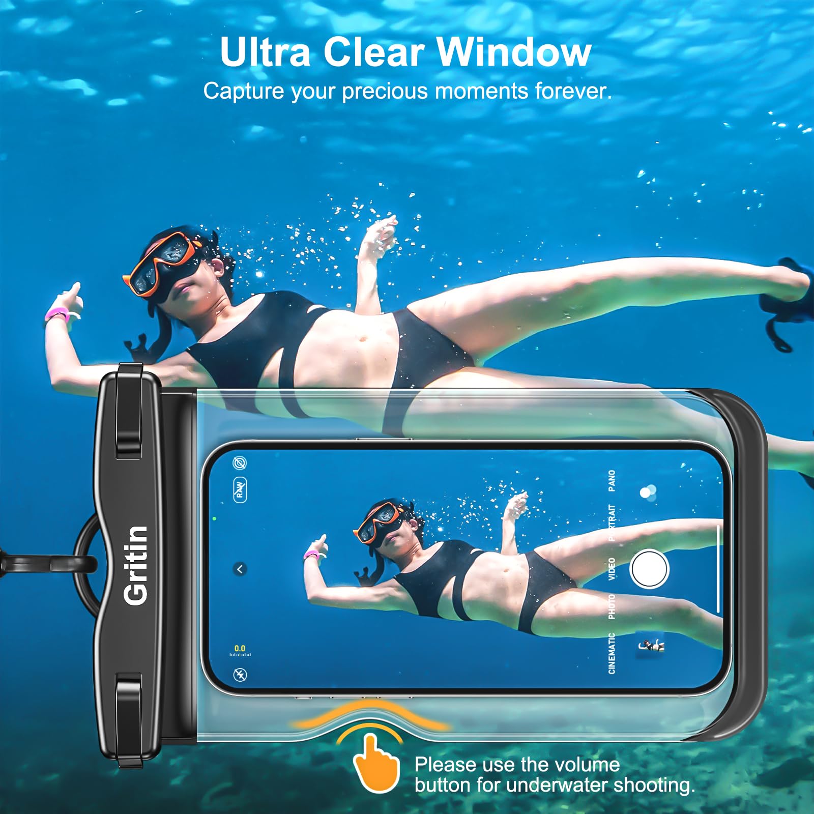 Gritin Waterproof Phone Pouch, [2 Pack] IPX8 Universal Waterproof Phone Case Dry Bag for Swimming, Adjustable Lanyard Underwater Phone Case for iPhone 16 15 14 13 12,Galaxy and Other Phones up to 7.2