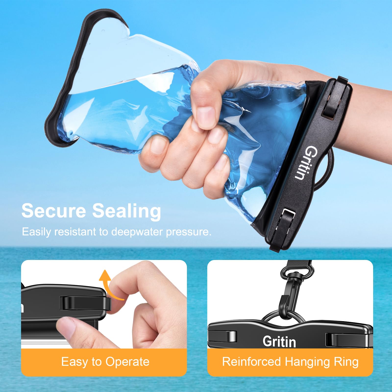 Gritin Waterproof Phone Pouch, [2 Pack] IPX8 Universal Waterproof Phone Case Dry Bag for Swimming, Adjustable Lanyard Underwater Phone Case for iPhone 16 15 14 13 12,Galaxy and Other Phones up to 7.2