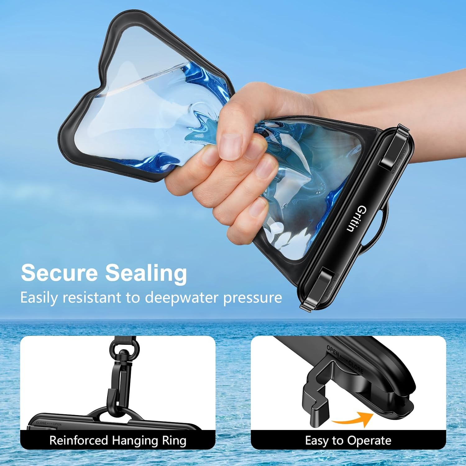 Pochette étanche pour téléphone Gritin, lot de 2 étuis étanches IPX8 pour la natation, cordon réglable, sac étanche pour téléphone sous-marin pour iPhone 15 14 13 12, Galaxy S24 S23 S22 et autres téléphones jusqu'à 7" 