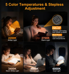 Gritin 2026 Gen 2 Book Light for Reading- 30 Eye Caring Full Spectrum LED, 5 Colors & 5 Brightness, Adjustable Wide/Narrow Beam, Upgrade 1500mAh Long-Lasting Rechargeable Clip on Light for Book Lovers