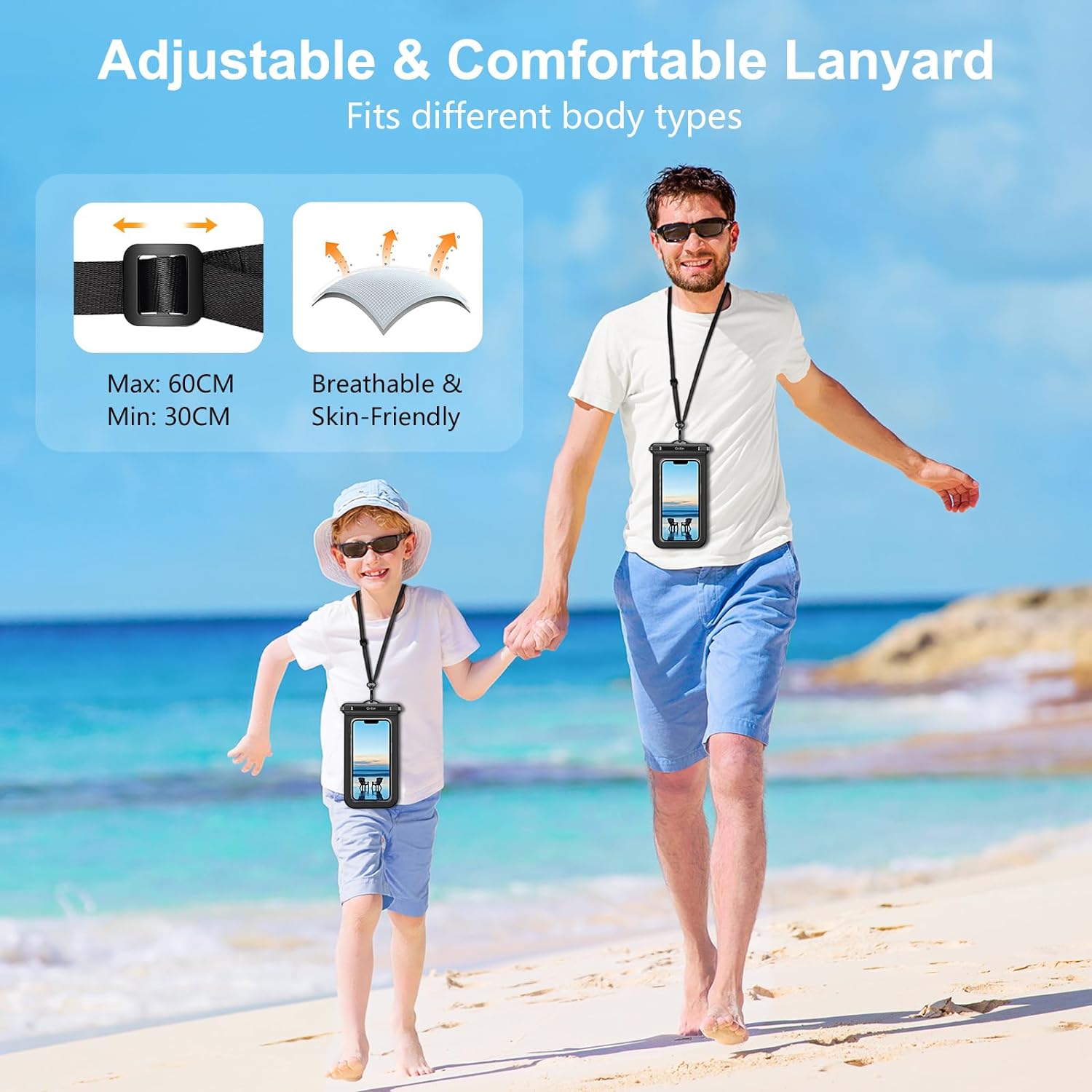 Pochette étanche pour téléphone Gritin, lot de 2 étuis étanches IPX8 pour la natation, cordon réglable, sac étanche pour téléphone sous-marin pour iPhone 15 14 13 12, Galaxy S24 S23 S22 et autres téléphones jusqu'à 7" 