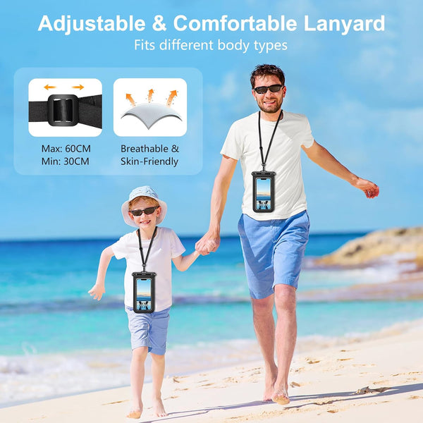 Pochette étanche pour téléphone Gritin, lot de 2 étuis étanches IPX8 pour la natation, cordon réglable, sac étanche pour téléphone sous-marin pour iPhone 15 14 13 12, Galaxy S24 S23 S22 et autres téléphones jusqu'à 7" 