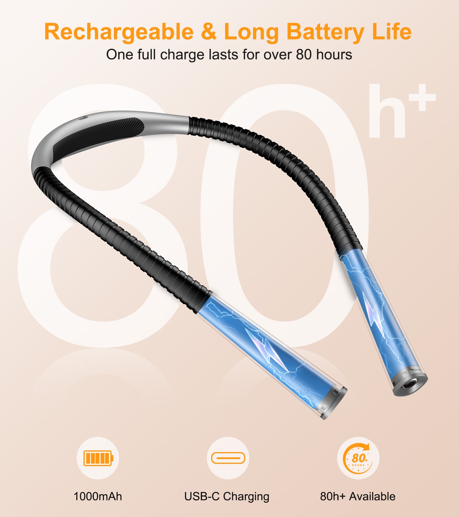 Gritin Book Light, Rechargeable Neck Light for Reading - 4-Color&5-Brightness,Bendable Arms,30-min Timer,80+ Hrs Runtime,Neck Curve Fit Ergonomic Design, Comfortable for Reading,Camping,Repairing etc.