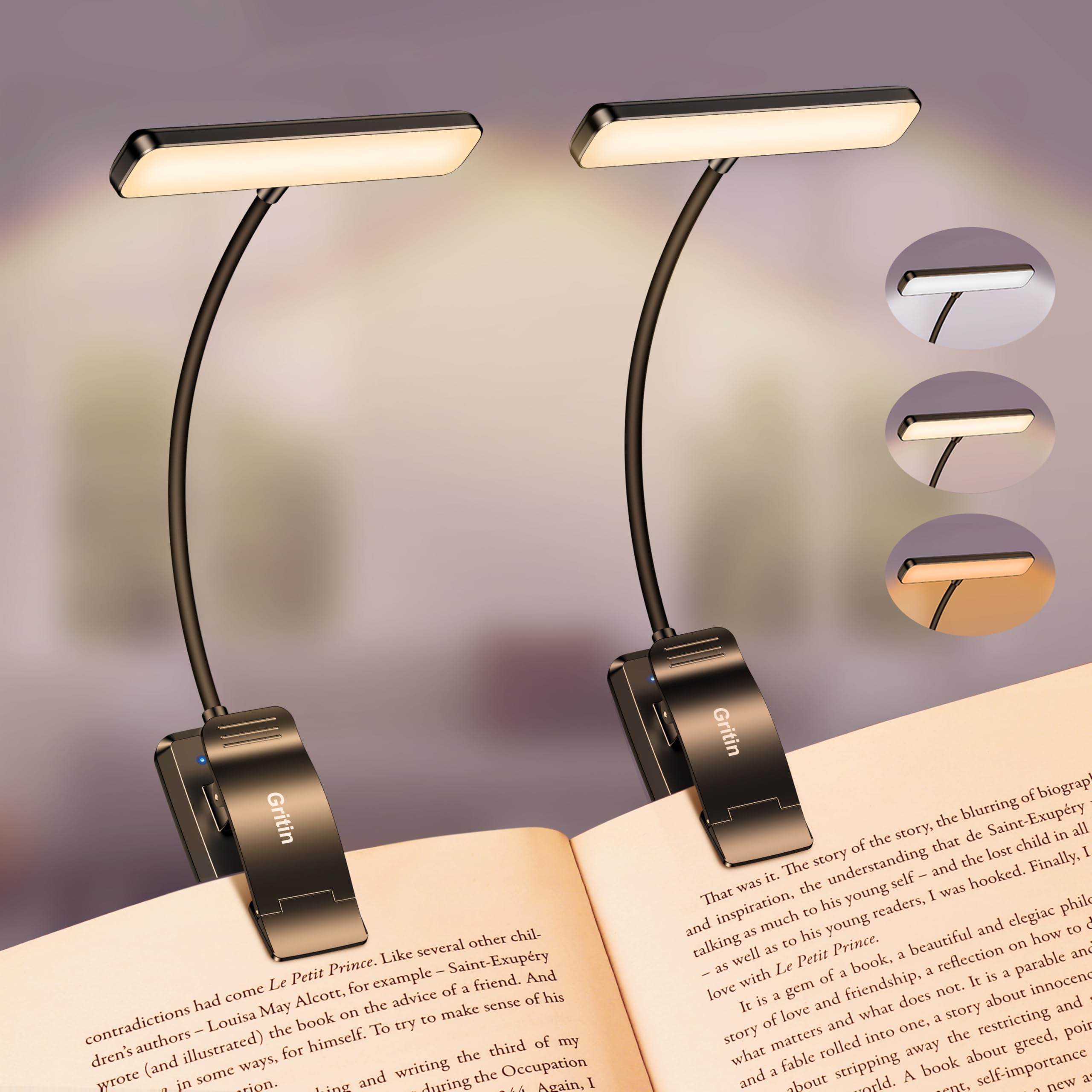 Gritin 19 LED Rechargeable Clip-On Book Light - 2Pack Main image