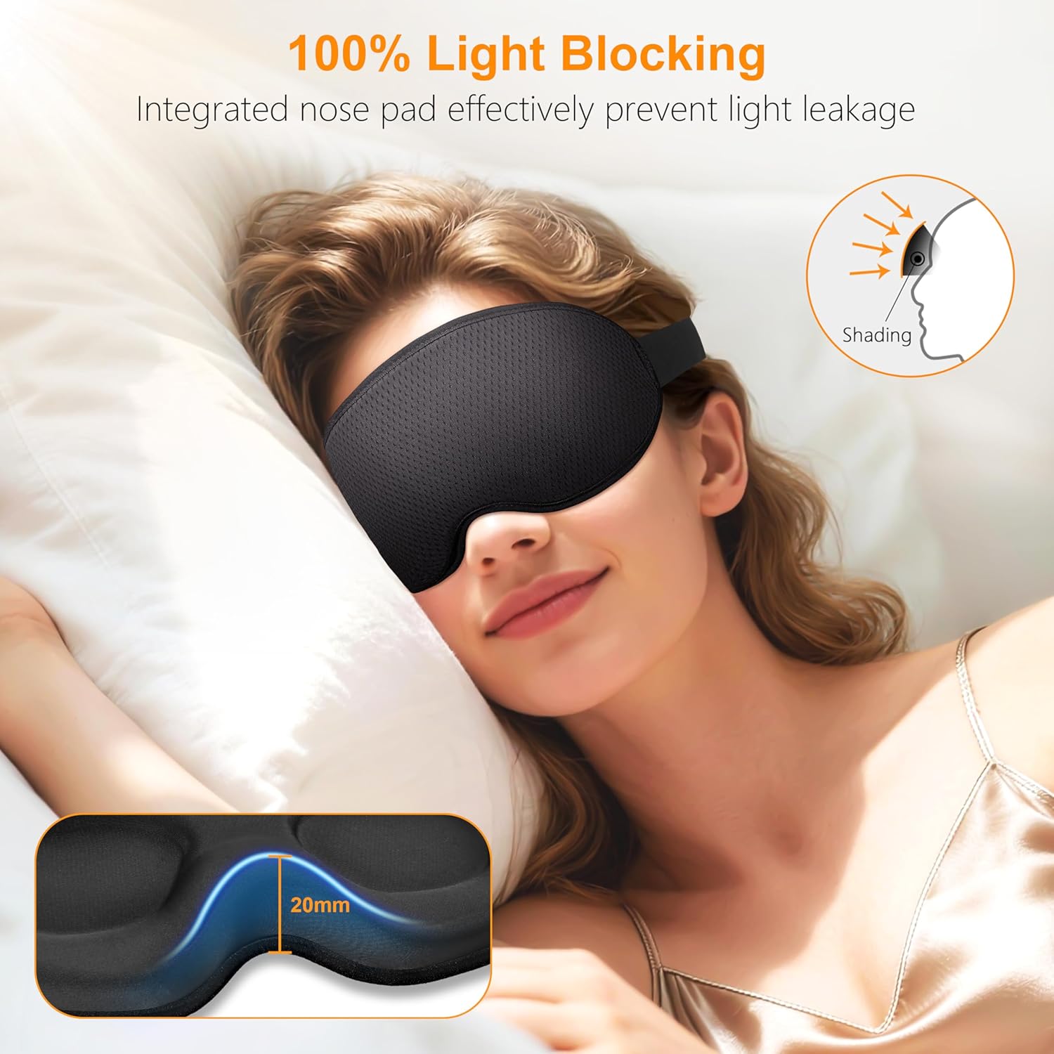 Gritin 100% Blackout Sleep Eye Mask for Side Sleeper Men Women, Zero Eye Pressure 3D Contoured Cup and Eyelash Friendly Sleeping Mask, Ergonomic Design Night Blindfold, Soft Night Eye Cover for Travel Secondary image