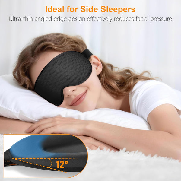 Gritin 100% Blackout Sleep Eye Mask for Side Sleeper Men Women, Zero Eye Pressure 3D Contoured Cup and Eyelash Friendly Sleeping Mask, Ergonomic Design Night Blindfold, Soft Night Eye Cover for Travel