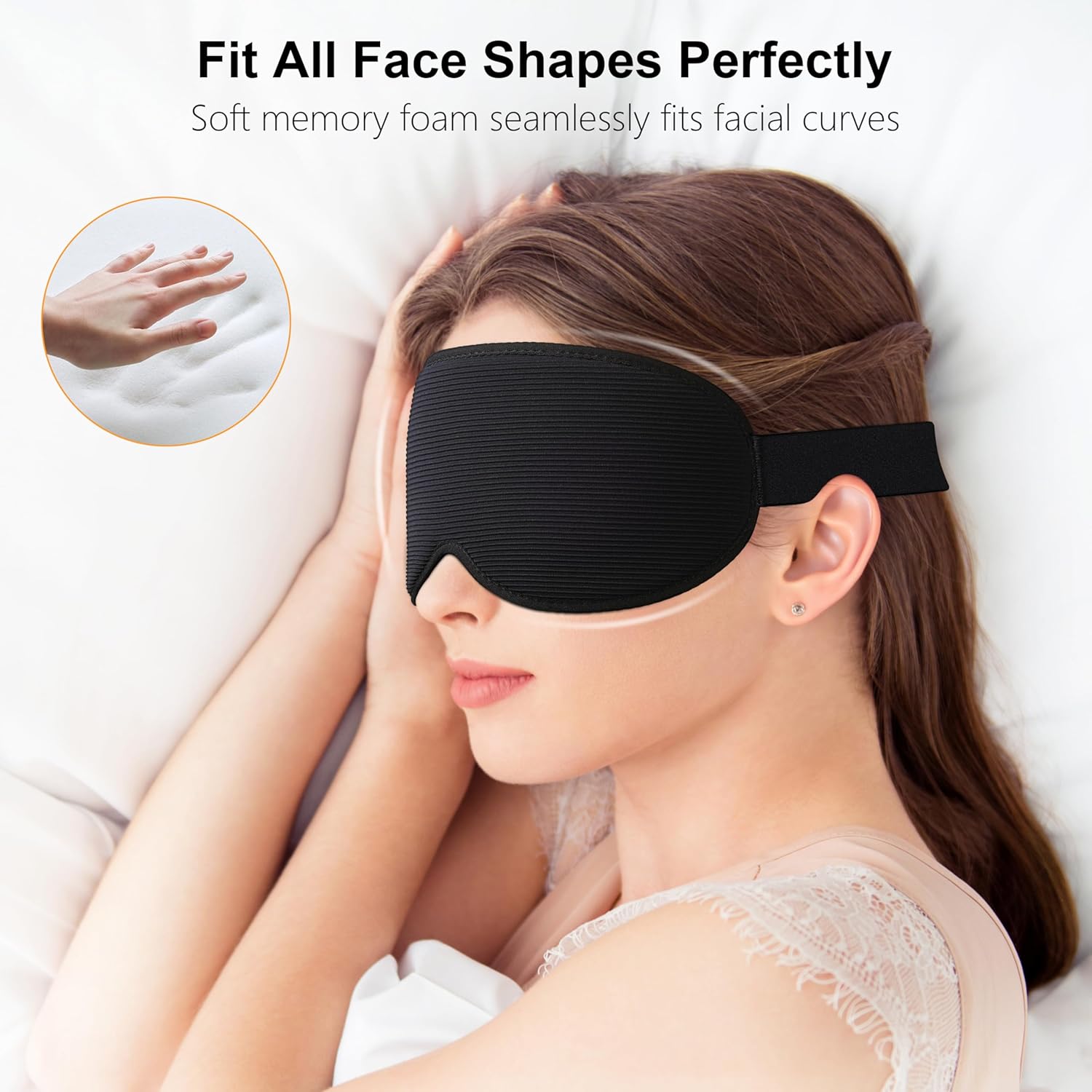 Gritin 100% Blackout Sleep Mask for Women & Men-Zero Eye Pressure Eye Mask for Side Sleepers, 3D Cutout Eye Movement Friendly, Ultra Soft & Comfortable Blindfold for Sleep/Travel-EarPlugs Included