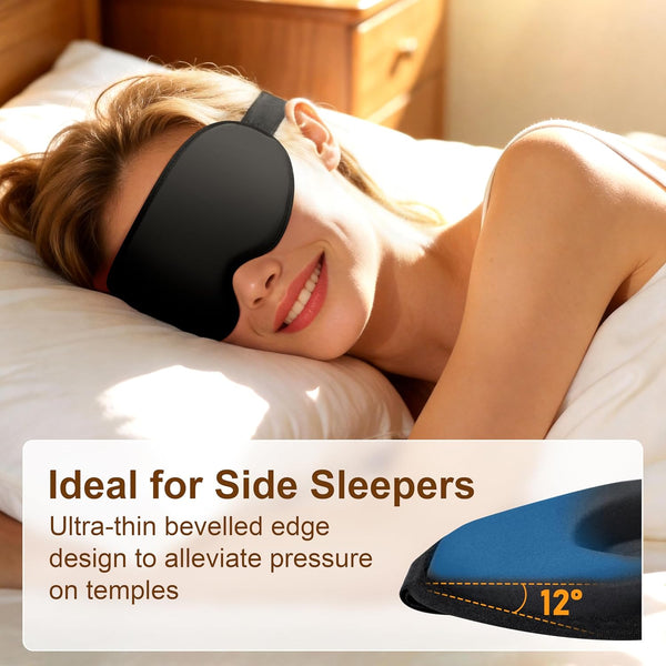 Gritin 100% Blackout Sleep Eye Mask for Side Sleeper Men Women, Zero Eye Pressure 3D Contoured Sleeping Mask with Adjustable Strap, Ergonomic Design Night Blindfold, Ultra Soft Comfortable for Travel